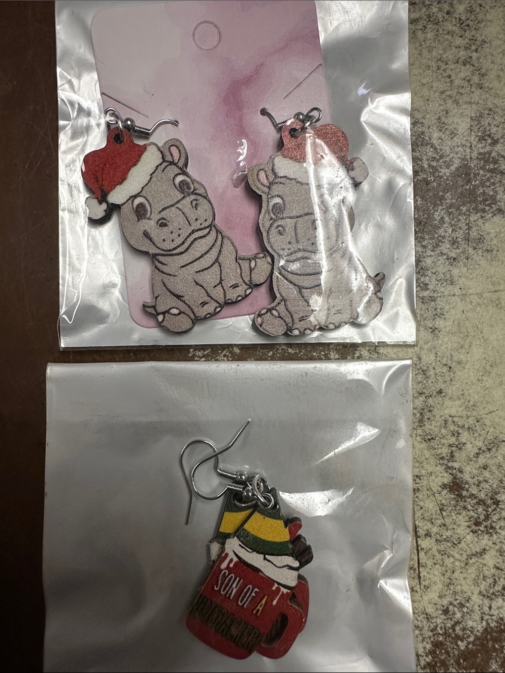 Festive Hippo Santa Earrings - Red & White